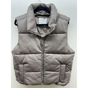 Hollister Faux Leather Puffer Vest Taupe Brown Medium